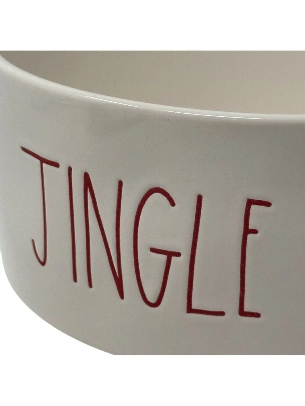 Rae Dunn Jingle Bones Red Letter Dog Bowl 6in Holiday Pet Dish Christmas Ceramic